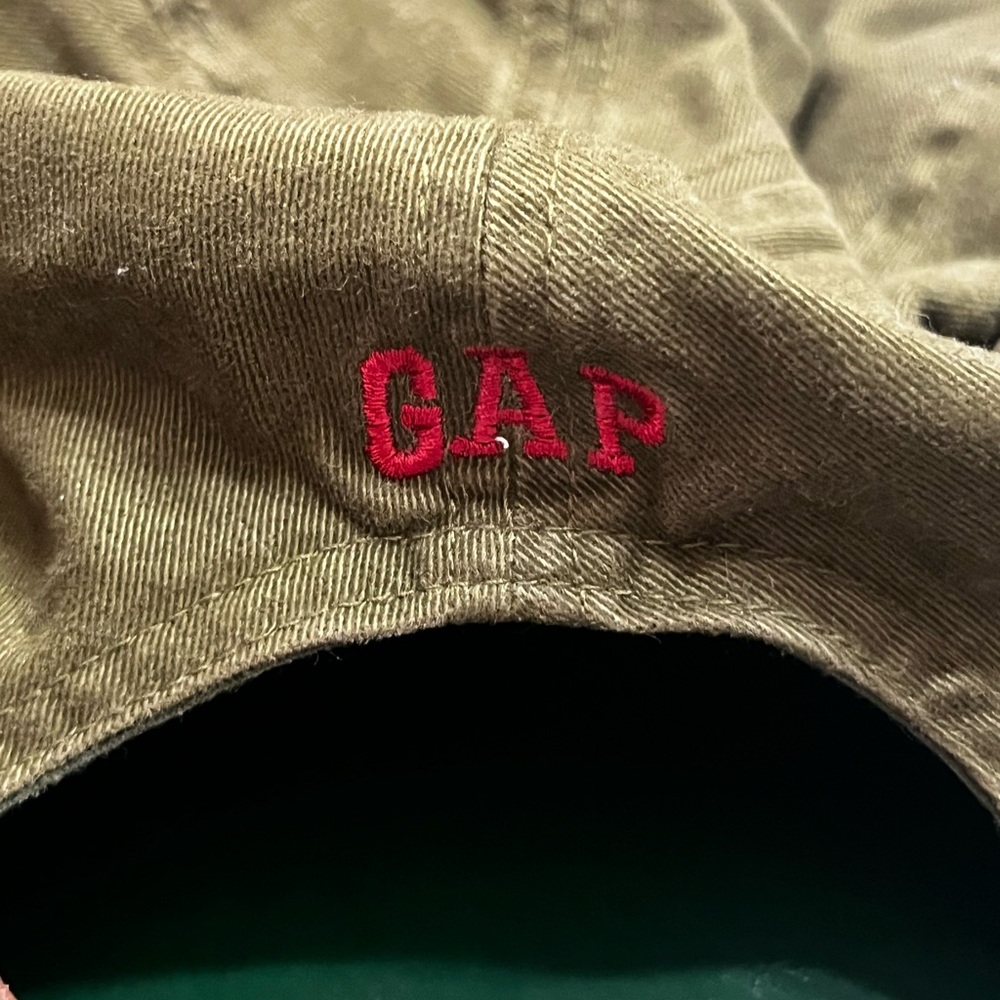 Vintage GAP Army Green Embroidered Airplane Leather Adjustable Strap Hat Y2K - Picture 6 of 6